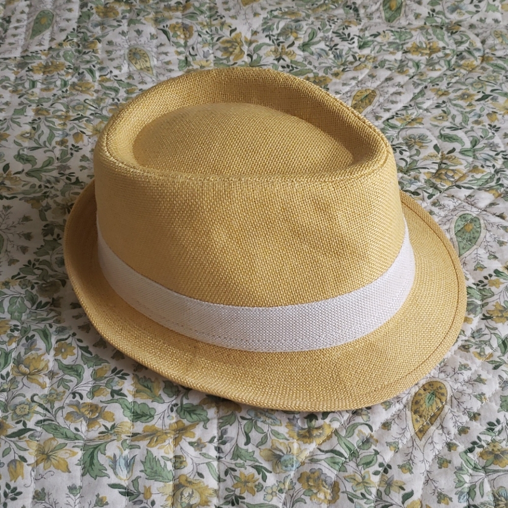 Forever21 Yellow canvas fedora hat with cr…
